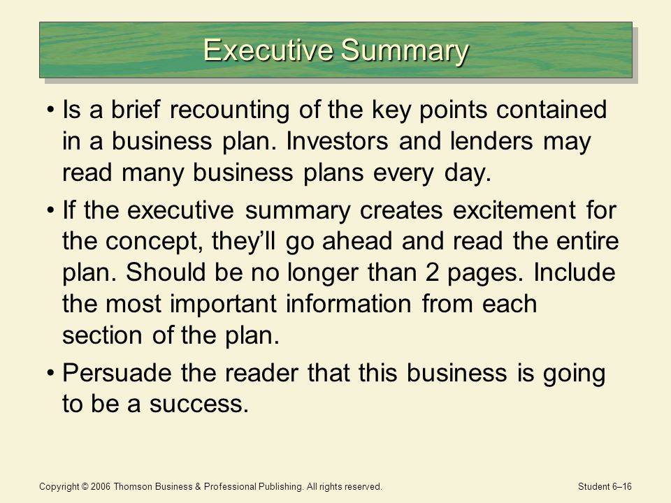 business plan important points